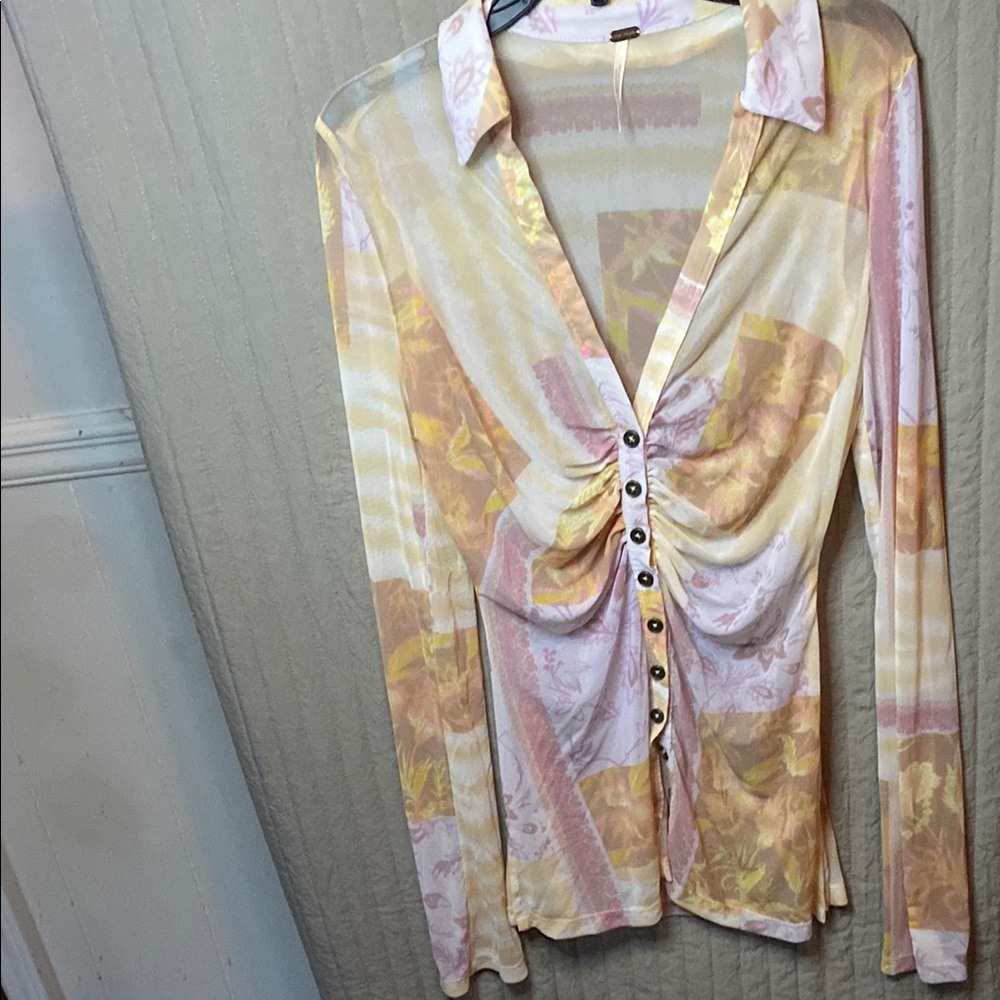 Sheer Multicolor Button-Down Top